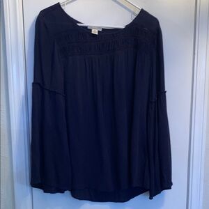 Westbound Blue Long Sleeve Smocked Blouse